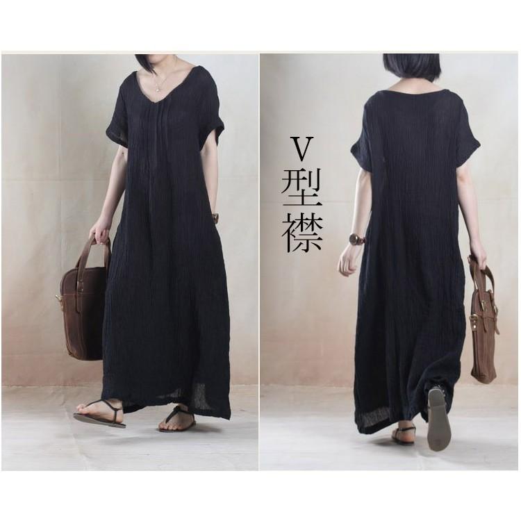 ワンピース ロング レディース 夏 半袖 ロングワンピース ゆとりワンピース リネンワンピース マキシ丈 綿麻 リネン ｖネック フリル 体型カバー 大きいサイズ 01op955 福丸 通販 Yahoo ショッピング