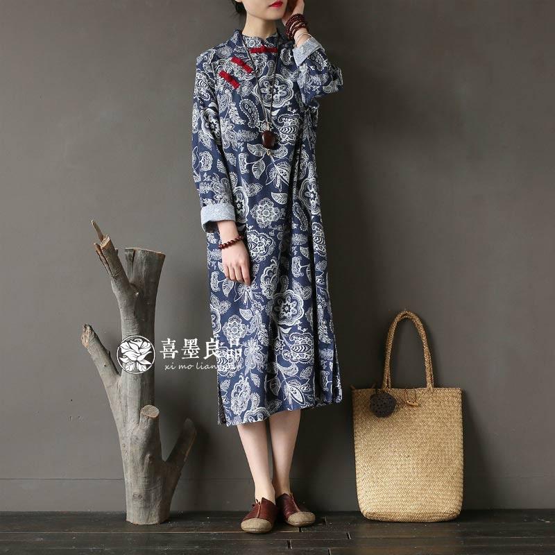 ワンピース ロングワンピ チャイナドレス レディース ロング丈 半袖 長袖 ゆとり 綿麻 麻 綿 マキシ丈 レトロ チャイナ風 エスニック風 花柄 柄 夏 01op968 福丸 通販 Yahoo ショッピング