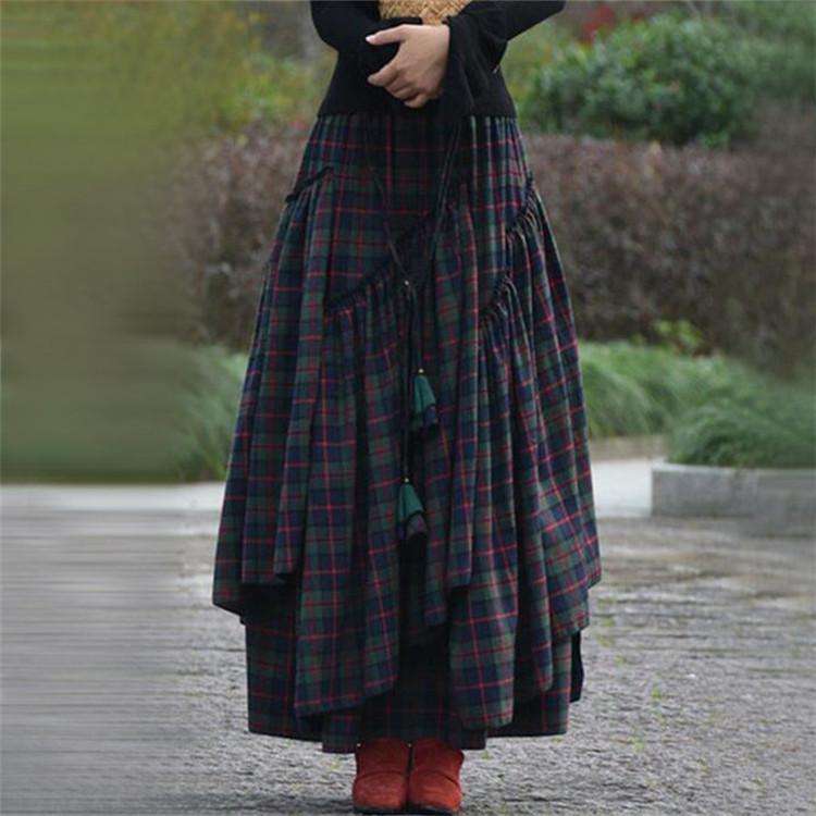 ロングスカート 春秋 ロング チェック柄 ボトムス ロンスカ ロングスカート 春秋 ロング チェック柄 ボトムス ロンスカ