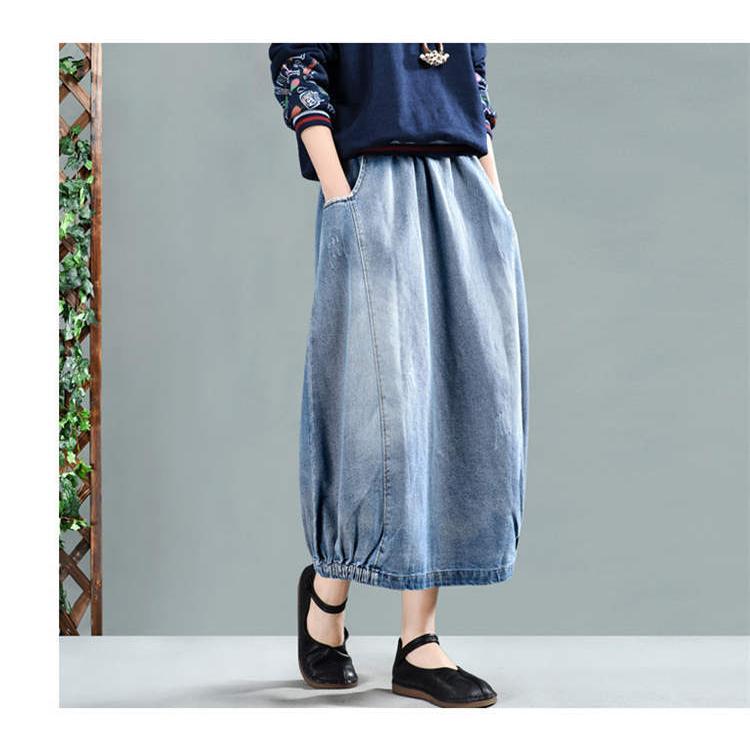 デニムスカート バルーンスカート ロングスカート レディース ミモレ丈