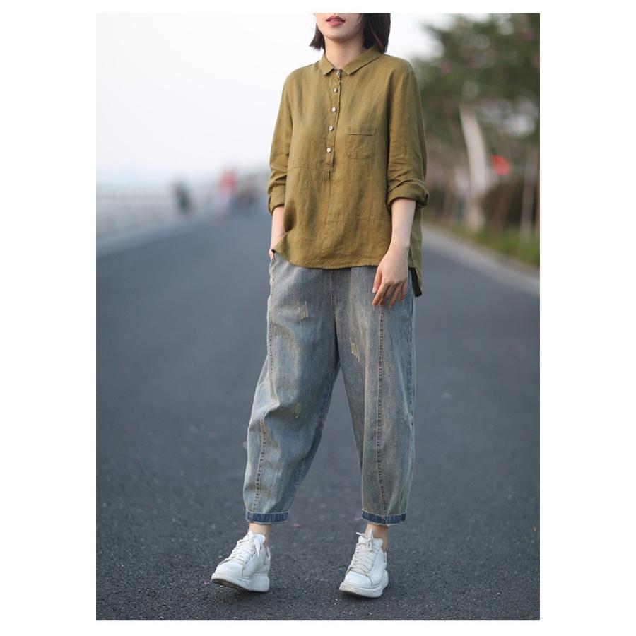 シャツ ブラウス 棉麻ブラウス レディース 長袖 前後差 綿麻 リネン コットン 真開き 着痩せ ファッション シンプル きれいめ ゆったり 体型カバー オシャレ 秋 01tp1512 Tsj 福丸 通販 Yahoo ショッピング