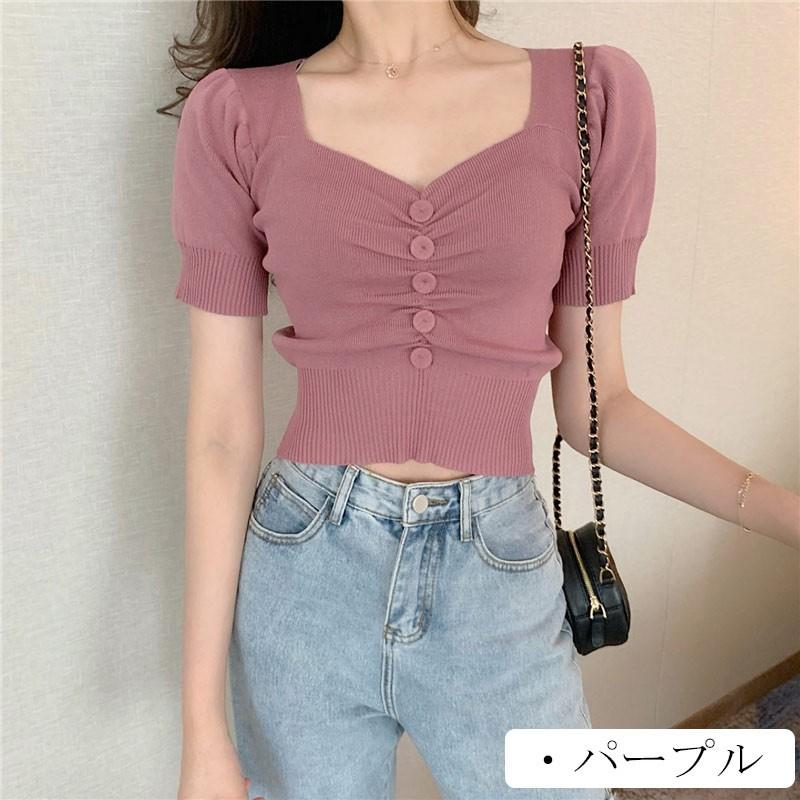 カットソー 半袖 夏 ニット トップス レディース プルオーバー ストレッチ 薄手 シルエット 無地 Vネック ボタンデザイン コーデ オシャレ 大人 01tp1814 Wxl 福丸 通販 Yahoo ショッピング