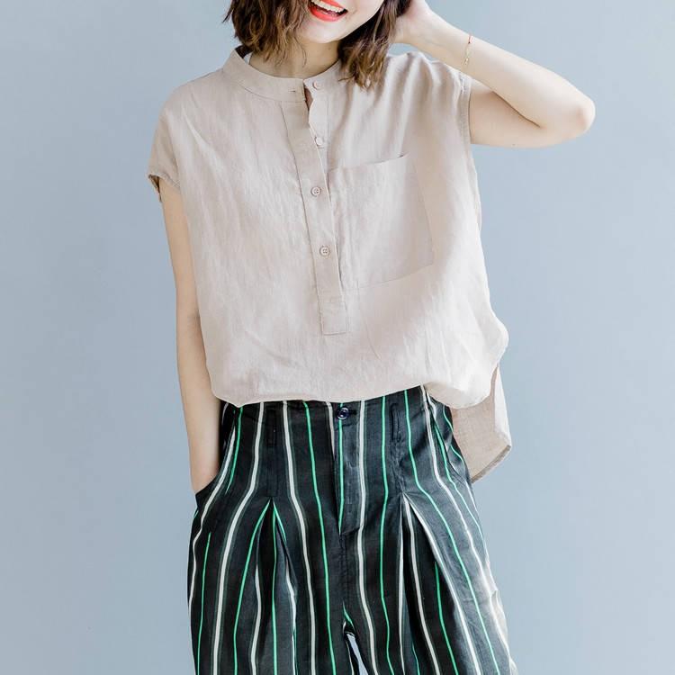 シャツブラウス 夏 レディース ノースリーブ 綿混 シャツ プル
