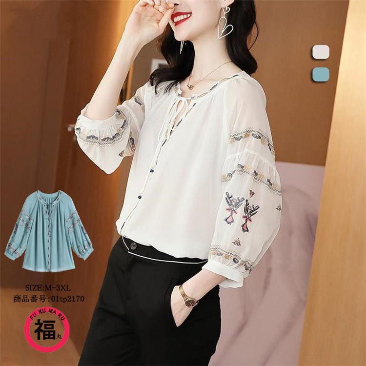 シャツ トップス プルオーバー シャツブラウス ブラウス レディース 7分袖 Uネック レトロ 柄 シフォン 通気性 大きいサイズ ゆったり 体型カバー 春秋 夏 40代 01tp2170 Hhy 福丸 通販 Yahoo ショッピング