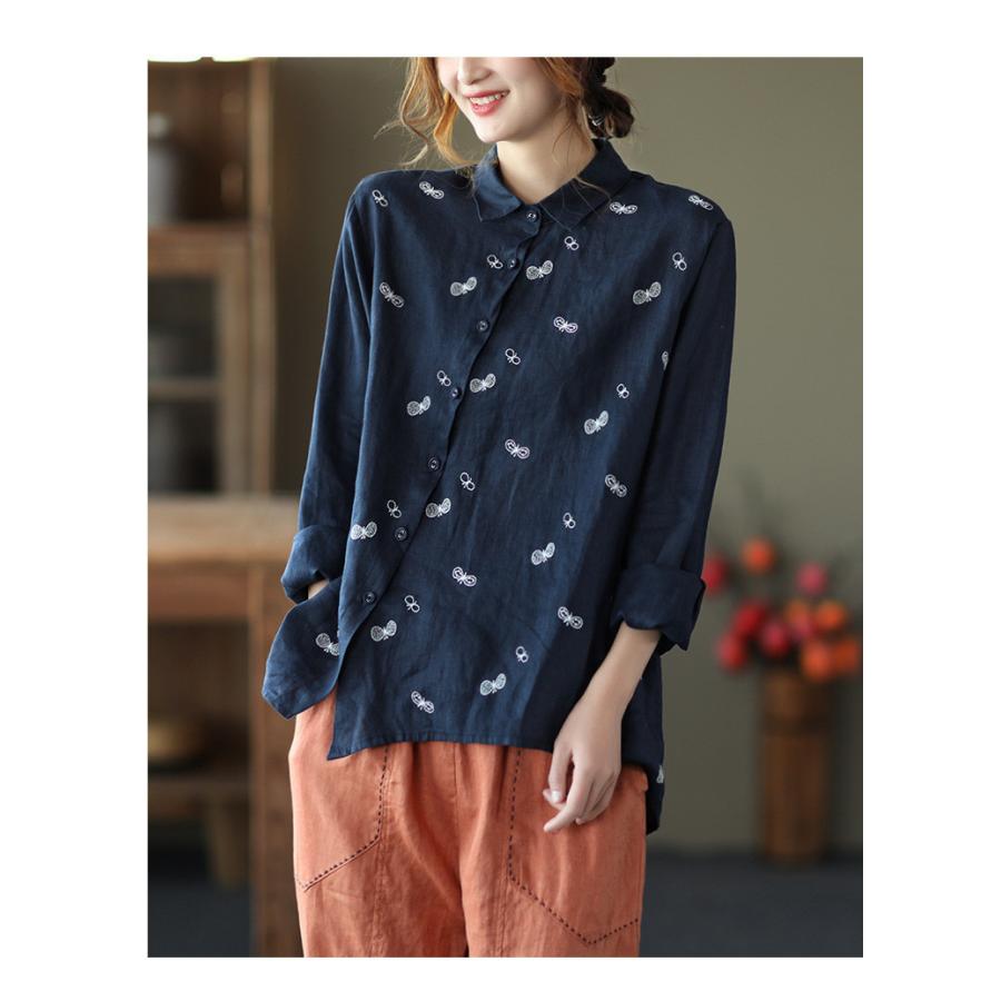 シャツ 刺繍 ブラウス トップス シャツブラウス レディース 前後差 前開き 長袖 柄 亜麻 麻 リネン 不規則 ボタンデザイン ゆったり シンプル カジュアル 可愛い 01tp27 Hhy 福丸 通販 Yahoo ショッピング