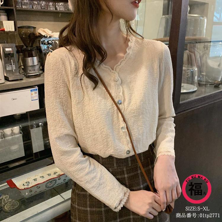 シャツ シャツブラウス ブラウス トップス 前開き レディース レース 透かし雕り 長袖 無地 重ね着 Tシャツ シースルー ベーシック カジュアル風 きれいめ 春夏 01tp2771 Hhy 福丸 通販 Yahoo ショッピング