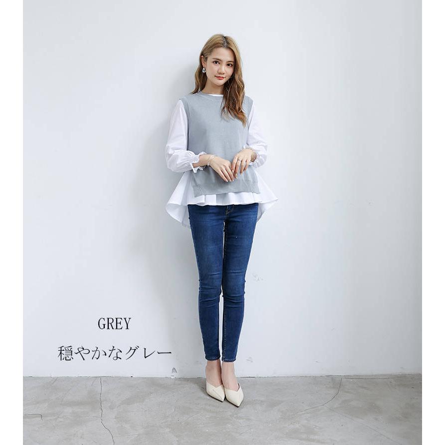 ブラウス シャツ 長袖 ベルスリーブ ラウンドネック 丸首