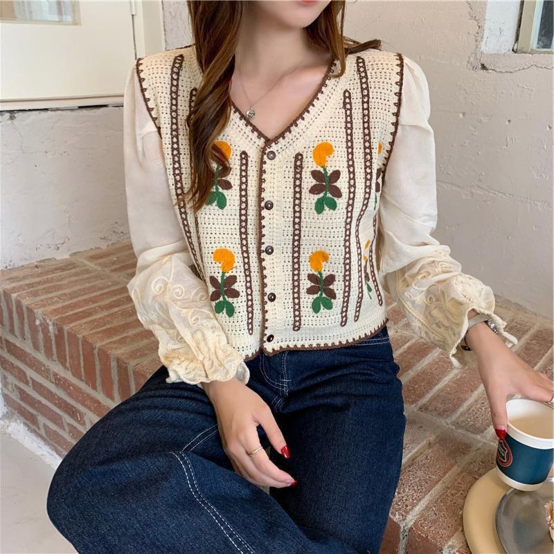 カーディガン レディース 春 春夏 ニット 長袖 ショート丈 トップス  