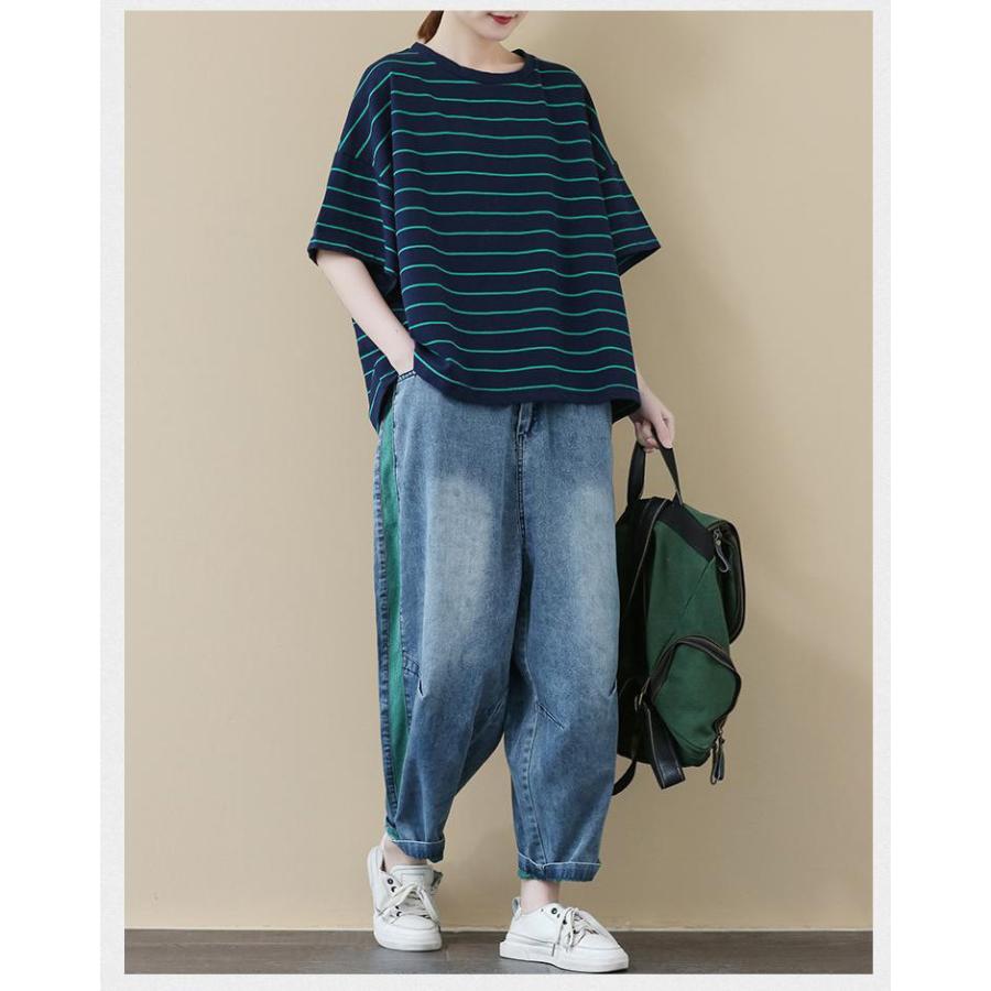 ボーダー柄Tシャツ ゆったり tシャツ 半袖 夏 レディース