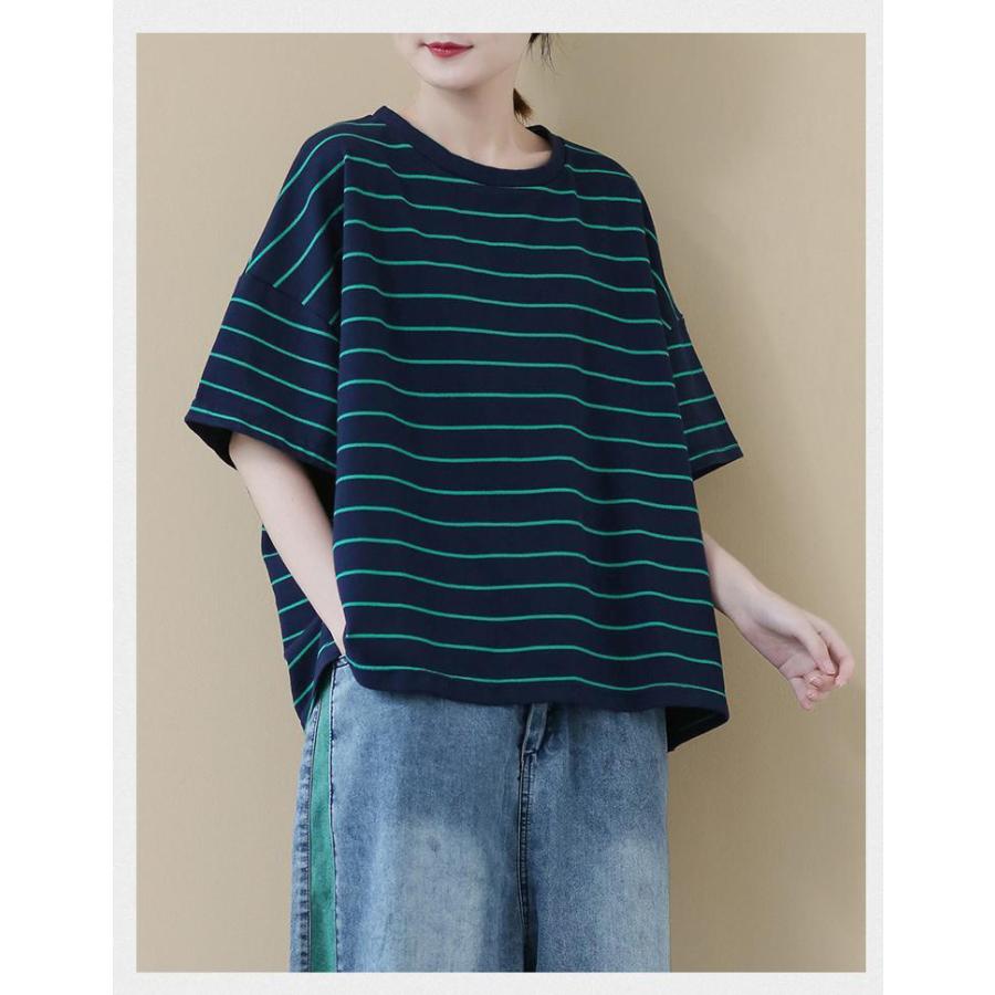 Tシャツ トップス レディース きれいめ 40代 ボーダー柄 半袖トップス オシャレ ブラウス tシャツ 綿 大きいサイズ 着痩せ 大人 通勤 30代 50代 Tシャツ トップス レディース きれいめ 40代 ボーダー柄 半袖