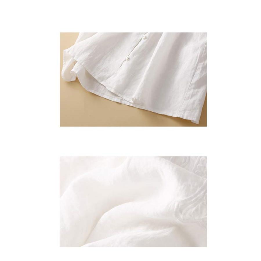 シャツ 刺繍 トップス シャツブラウス レディース 前開き 半袖 リネン