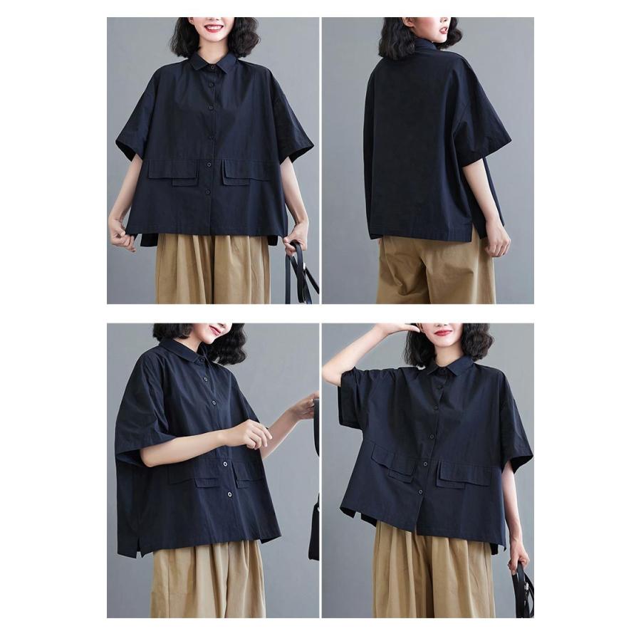 ゆったり シャツ 半袖 ス 前開き 半袖シャツ 夏 レディース ボタン留め ショート丈 BF風 オーバーサイズ 折襟 大きい カジュアル 体型カバー ゆったり シャツ 半袖 トップス 前開き 半袖シャツ 夏