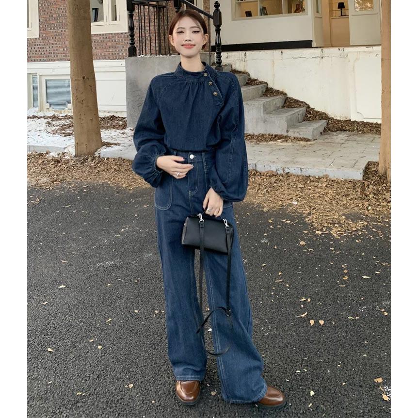 Mfil デニムボウタイブラウス M・fil(エムフィル)｜デニム ボウタイブラウス/ネイビーブルー