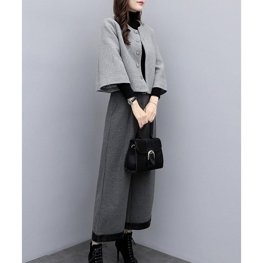 セットアップ ワイドパンツ レディース 秋冬 パンツ ウール混 セットアップ ワイドパンツ レディース 秋冬 パンツ ウール混