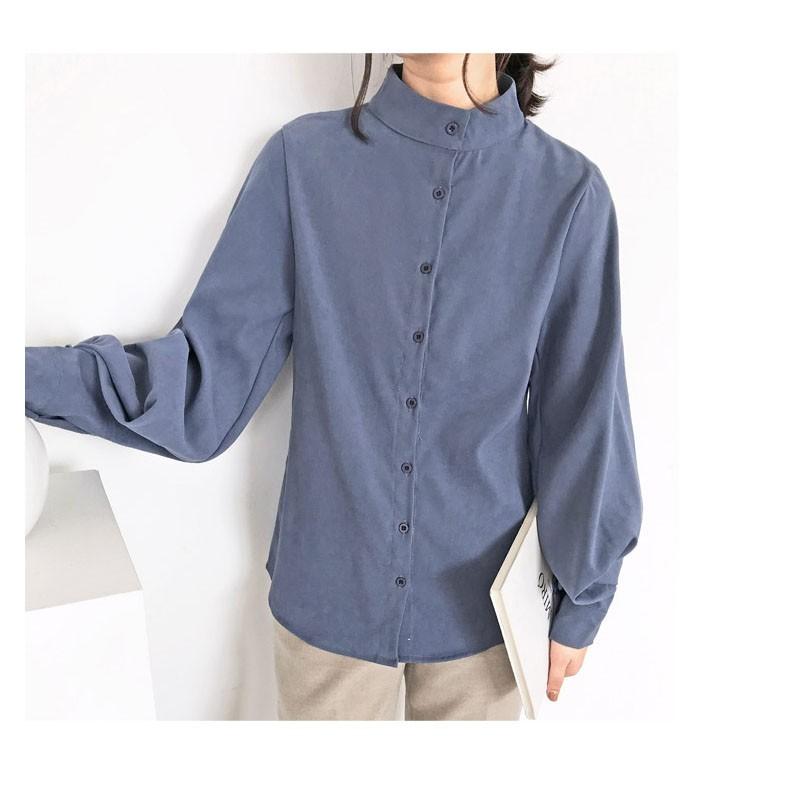 シャツ レディース ブラウス 長袖 トップス ワイシャツ 大きいサイズ ゆったり 立ち襟 前開き 無地 バルーンスリーブ オシャレ フォーマル オフィス 通勤 01ytp729 福丸 通販 Yahoo ショッピング