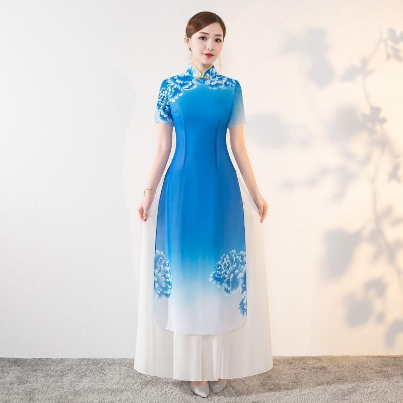 チャイナドレス チャイナ風ワンピース コスプレ衣装 ロング丈 チャイナドレス ワンピース チャイナ服 アオザイ ドレスワンピース 花柄 半袖 2枚重ね ハロウィン 08lf598 福丸 通販 Yahoo ショッピング