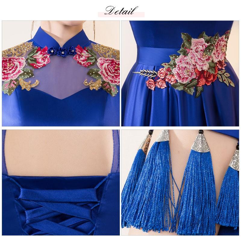 チャイナドレス ワンピース チャイナ風ワンピース ロングワンピース ドレスワンピース チャイナ服 ロング丈 ボリューム 刺繍 花柄 半袖 シースルー 08lf603 福丸 通販 Yahoo ショッピング