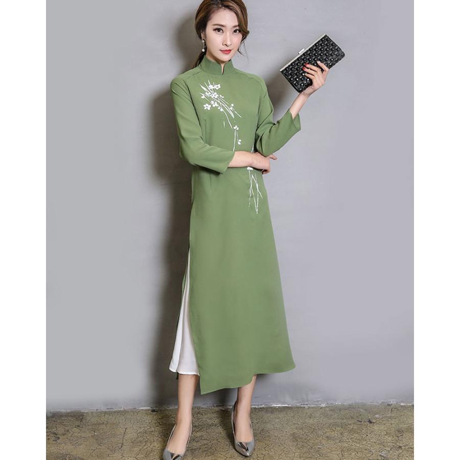 チャイナドレス ロング丈 チャイナ風ワンピース コスプレ衣装 チャイナドレス ワンピース チャイナ服 アオザイ ドレスワンピース 花柄 7分袖 2枚重ね ハロウィン 08lf638 福丸 通販 Yahoo ショッピング