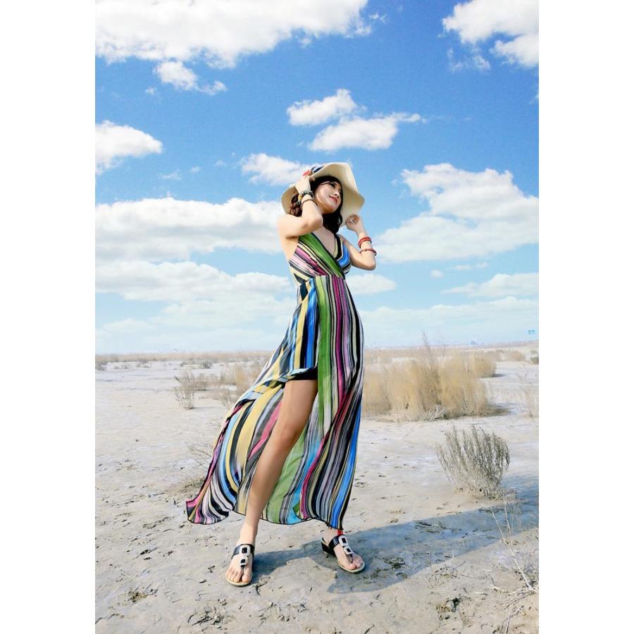 リゾートワンピース リゾート マキシワンピ リゾート マキシワンピ ハワイ Vネック ストライプ柄 ボヘミアン リゾート マキシワンピース リゾート ワンピース 09stq098 福丸 通販 Yahoo ショッピング