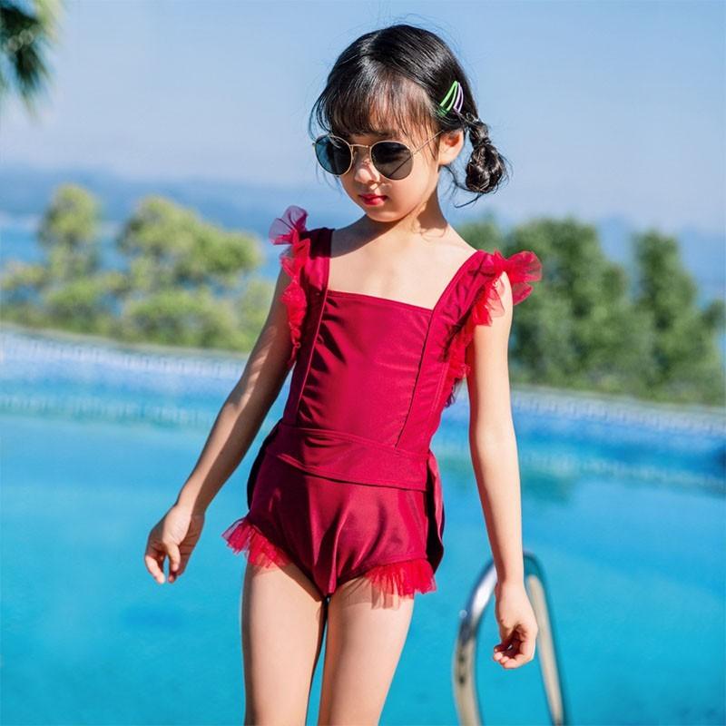 キッズ水着 女の子 オールインワン ノースリーブ 水着 フリル スイムウェア キッズ水着 無地 ジュニア ガールズ かわいい 子供水着 女児 2点セット レッド 09yyoy212 福丸 通販 Yahoo ショッピング