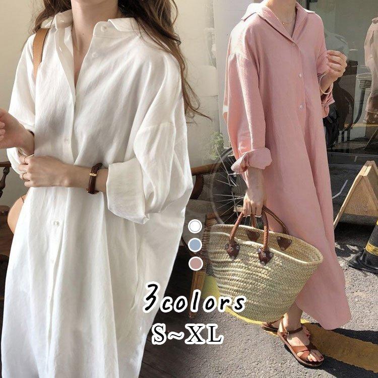シャツワンピース 春 コーデ レディース 40代 長袖 ワンピース シャツワンピ マキシワンピース 無地 おしゃれ 大きいサイズ 韓国風 ゆったり 30代 50代 最安値挑戦