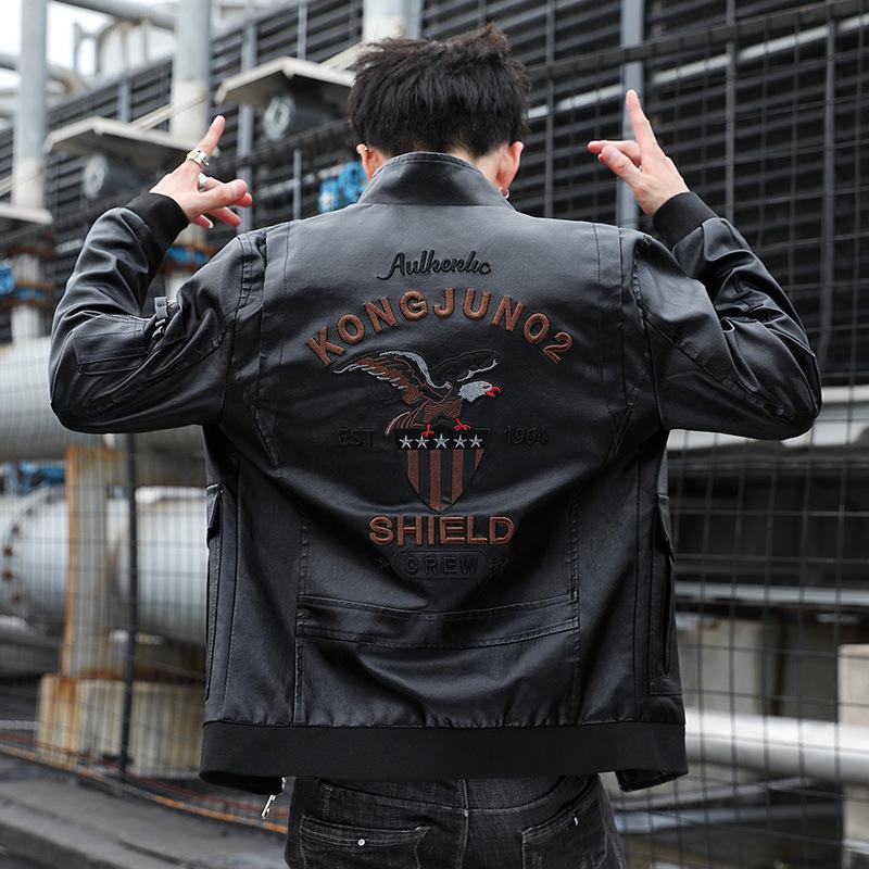 革ジャン メンズ スカジャン 暖かい 革ジャケット アウター ライダースジャケット レザー 刺繍 白 バイクジャケット 驚きの値段で