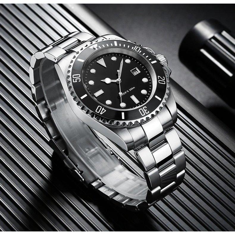 ノーロゴ ブラック ダイバーズ MIYOTAムーブメント 自動巻き ムーブメント セラミックベゼル 200m防水 