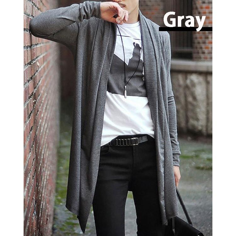 カーディガン メンズ ロングカーディガン 長袖 ロング丈 無地 ボタンなし ジップなし 羽織 肩掛け 薄手 通気性 学生 312b 1 C50 ふくもん 通販 Yahoo ショッピング
