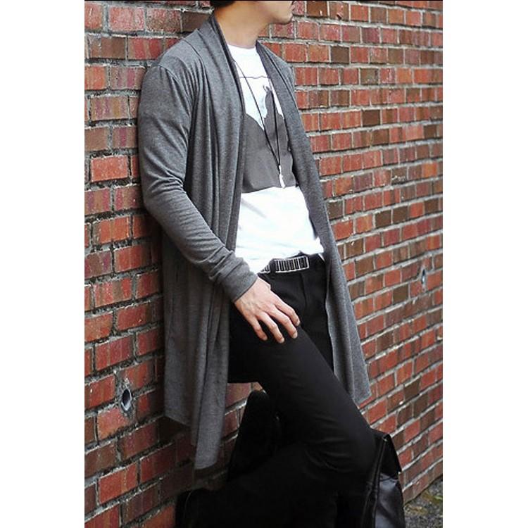カーディガン メンズ ロングカーディガン 長袖 ロング丈 無地 ボタンなし ジップなし 羽織 肩掛け 薄手 通気性 学生 312b 1 C50 ふくもん 通販 Yahoo ショッピング