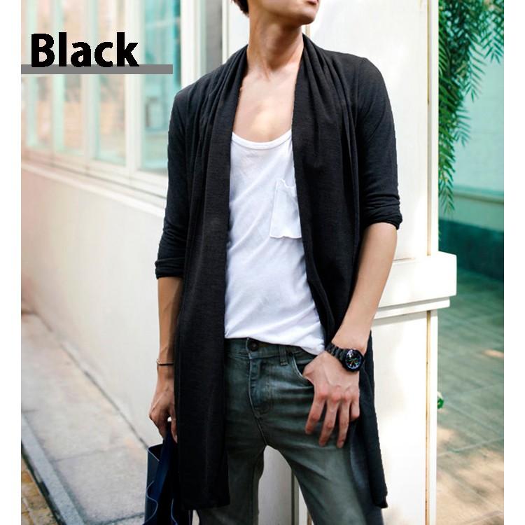 カーディガン メンズ ロングカーディガン 長袖 ロング丈 無地 ボタンなし ジップなし 羽織 肩掛け 薄手 通気性 学生 312b 1 C50 ふくもん 通販 Yahoo ショッピング