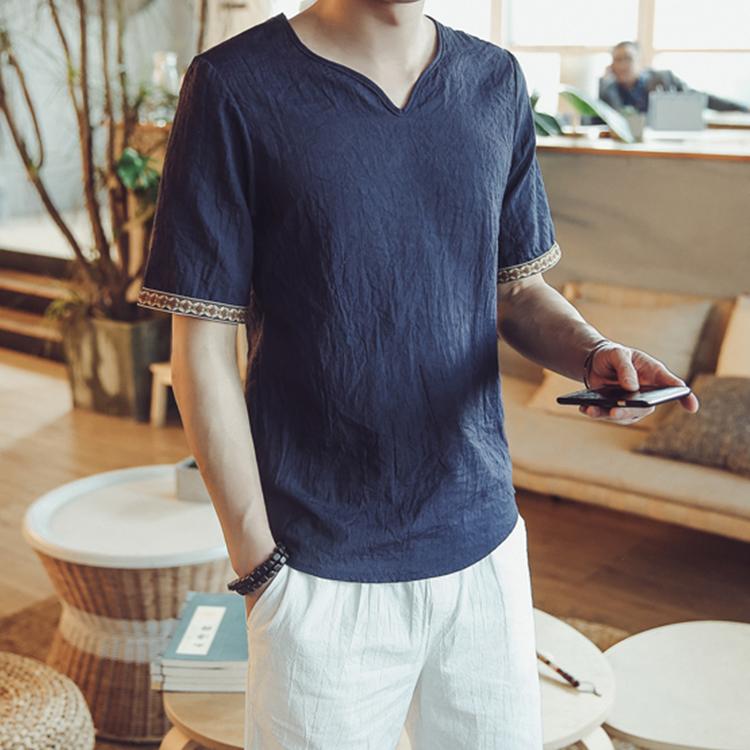 メンズ リネンシャツ 麻 チャイナ風 ｔシャツ 半袖 ナチュラル 服 無地 涼しい A036 Tx01 ふくもん 通販 Yahoo ショッピング