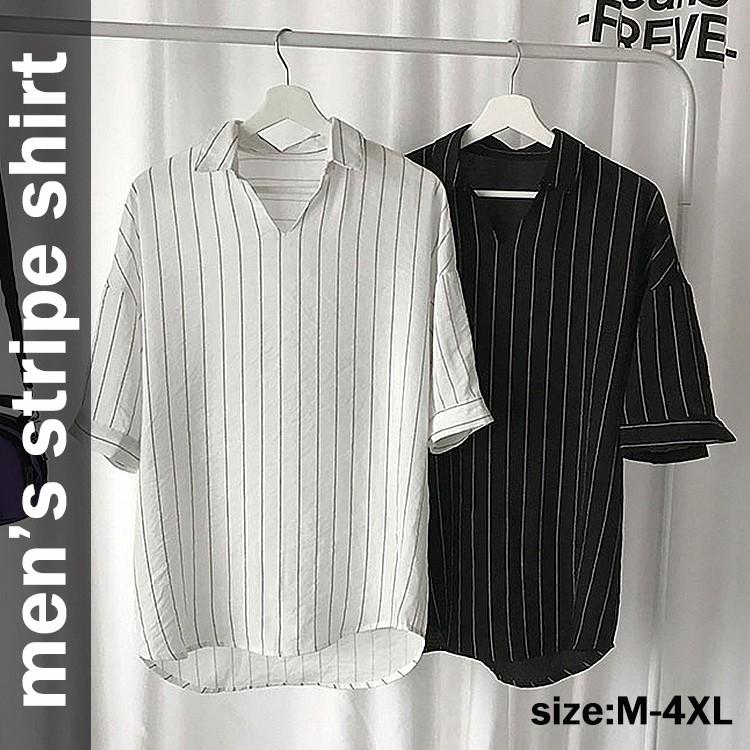 シャツ メンズ ストライプシャツ 長袖シャツ 開襟シャツ カジュアルシャツ 半袖 春夏 A177 Cs01 ふくもん 通販 Yahoo ショッピング