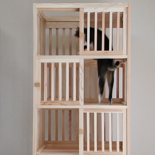 新品　キャットケージ　キャットゲージ　木製　猫用品　無垢材 猫さんの無垢ケージ（白木タイプ）4段 : 福猫本舗 - 通販 - Yahoo