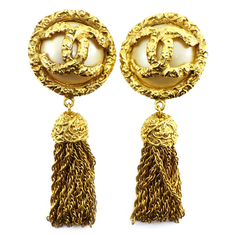 CHANEL フープ ロゴ イヤリング ヴィンテージ シャネル ゴールド