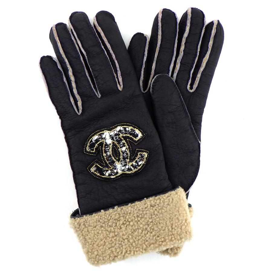 CHANEL シャネル ココマーク ツイード ムートン グローブ 手袋 7 CHANEL シャネル ココマーク ツイード ムートン グローブ 手袋 7