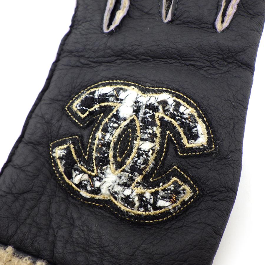 CHANEL シャネル ココマーク ツイード ムートン グローブ 手袋 7 CHANEL シャネル ココマーク ツイード ムートン グローブ 手袋 7