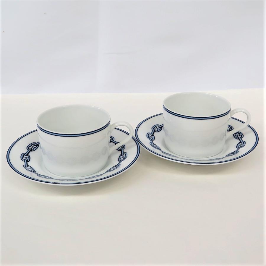 エルメス】 シェーヌ・ダンクル ブルーティーカップ&ソーサー ペア 