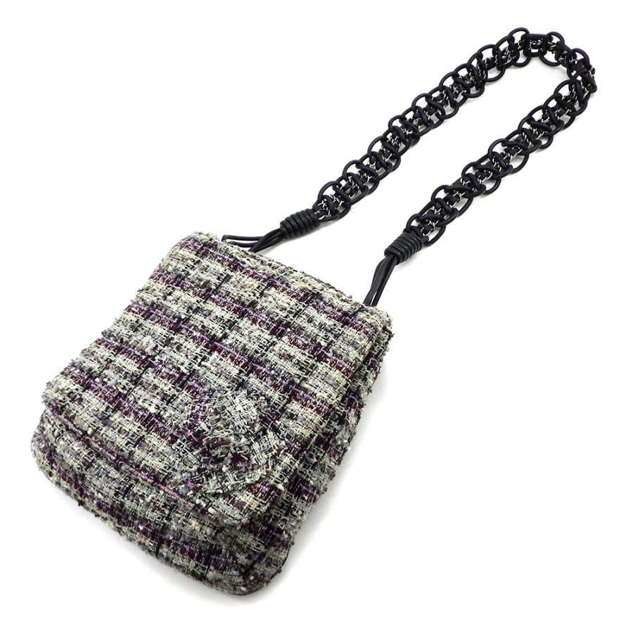 CHANEL シャネル カメリア ツイード チェーンショルダーバッグ グレー