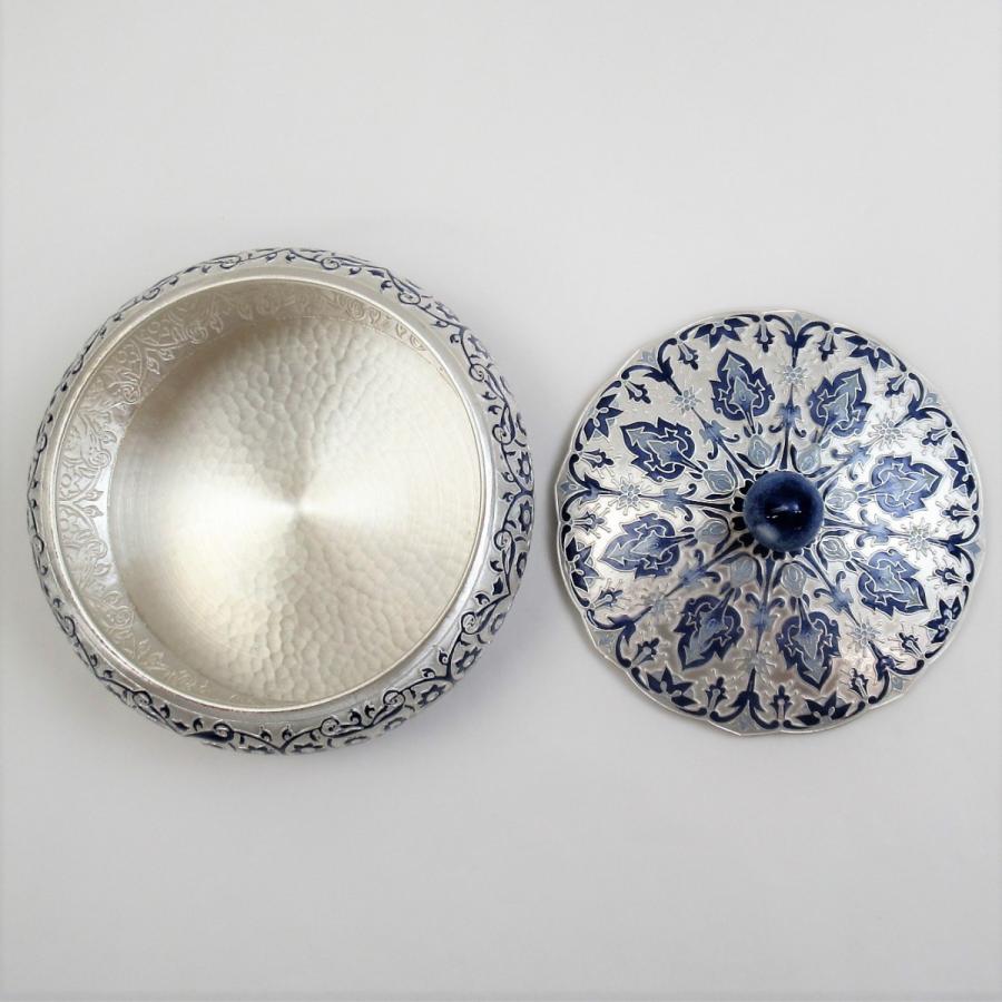 韓国製 七宝 純銀 SILVER 990 シュガーポット/小物入れ ブルー系 箱付