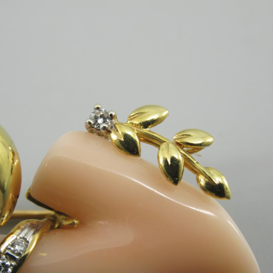 珊瑚 ブローチ K18刻印 D0.05ct パール 鳥モチーフ サンゴ/和装小物