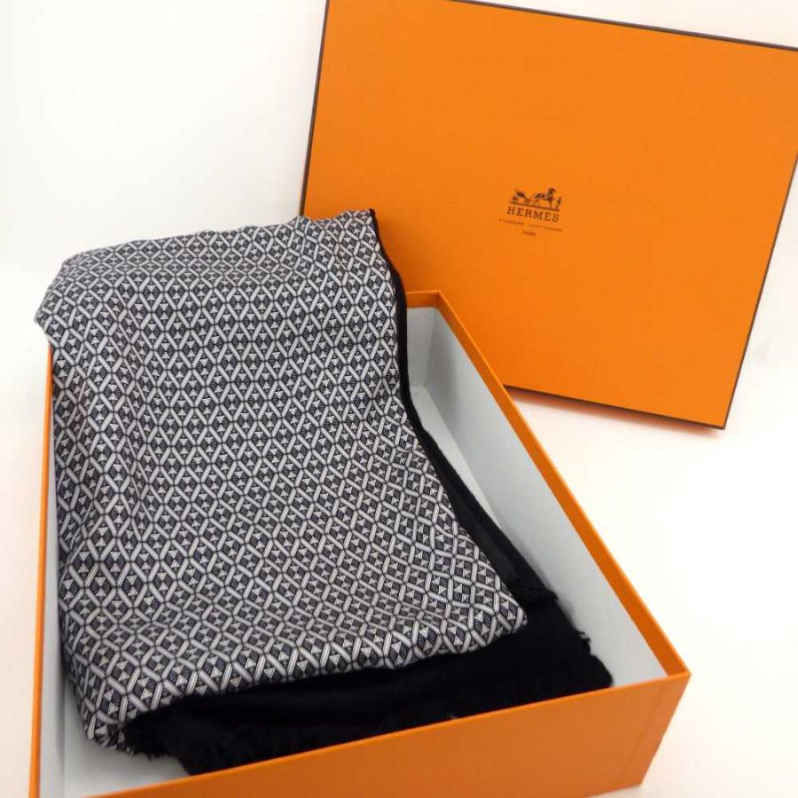 HERMES（エルメス） マフラー リバーシブル 幾何学模様 フリンジ