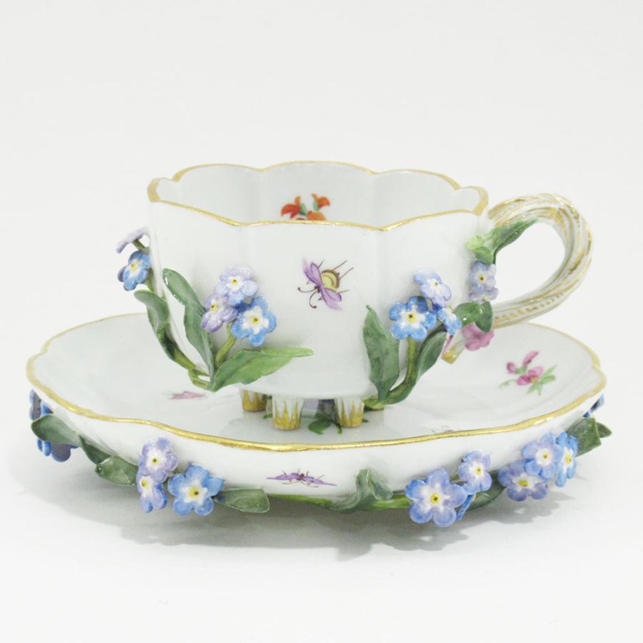 マイセン Meissen アップリケ 花と昆虫 カップ&ソーサー ボタン マイセン Meissen アップリケ 花と昆虫 カップ&ソーサー ボタン