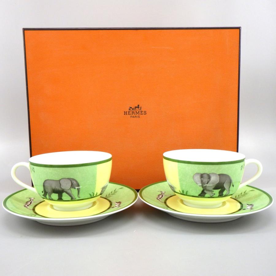 HERMES エルメス アフリカ グリーン ティーカップ&ソーサー 計2 HERMES エルメス アフリカ グリーン ティーカップ&ソーサー 計2
