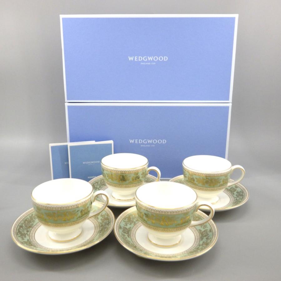 Wedgwood ウェッジウッド コロンビア セージグリーン ティーカップ＆ソーサー 計4客 金彩 皿 陶器 食器 104-1853354【O ...