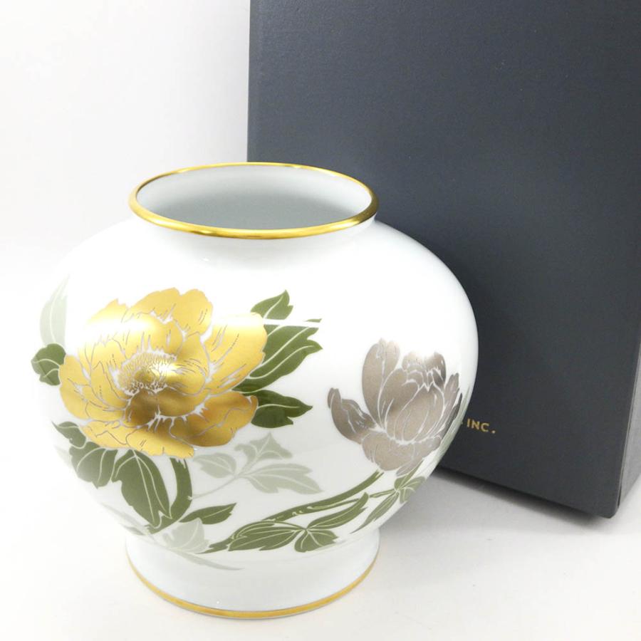 大倉陶園　ぼたん　牡丹　花瓶 花瓶 床の間 大倉陶園 OKUR 置物 大輪牡丹 花びら金彩 - メルカリ