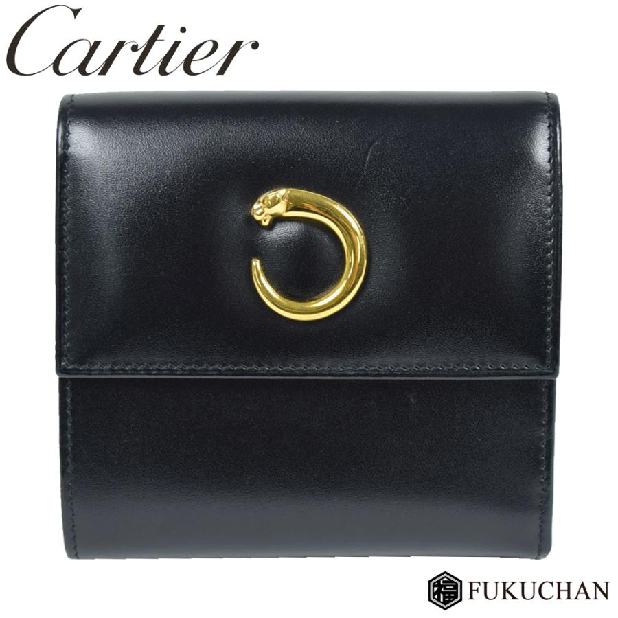 Cartier/カルティエ パンテール 三つ折り財布 ブラック×ゴールド金具 