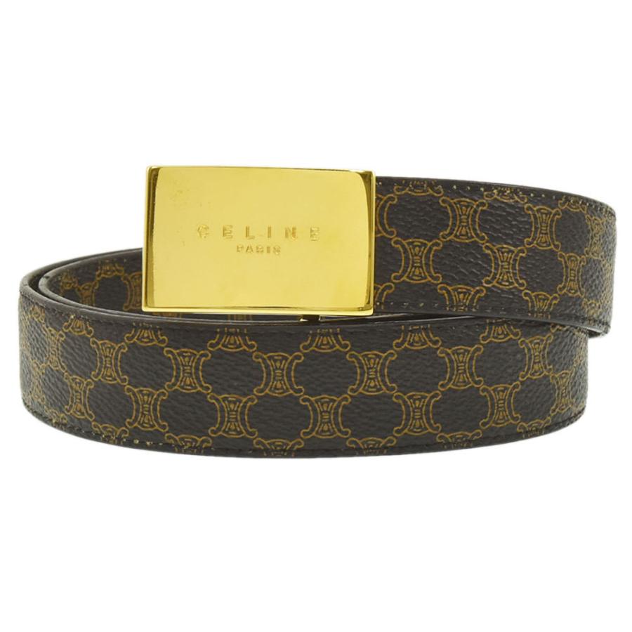 【美品】CELINE セリーヌ マカダム ベルト ゴールド ブラック イタリア製 CELINE（セリーヌ） マカダム柄 ロゴバックル ウエストベルト PVC 黒