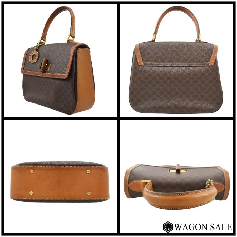 CELINE（セリーヌ） マカダム柄 ハンドバッグ ブラウン×ゴールド金具