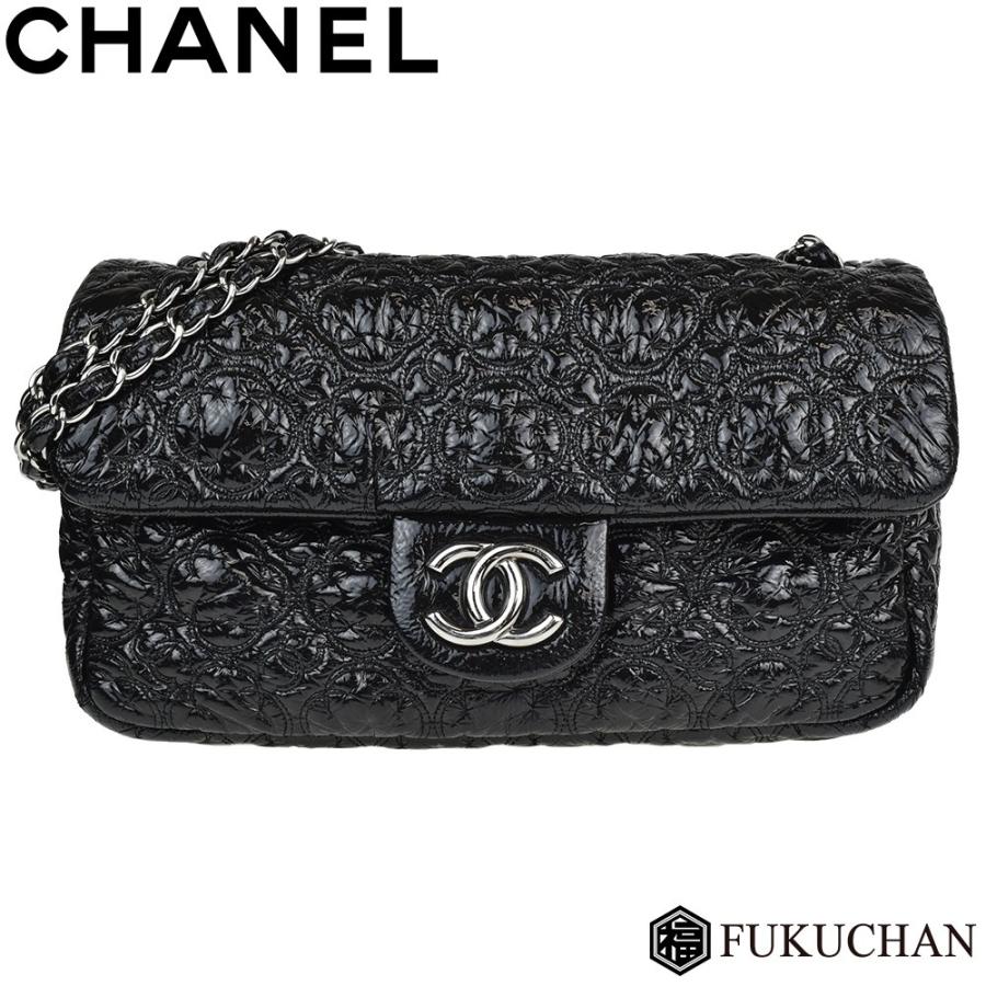 CHANEL/シャネル エナメル カメリア Wチェーン ショルダーバッグ  