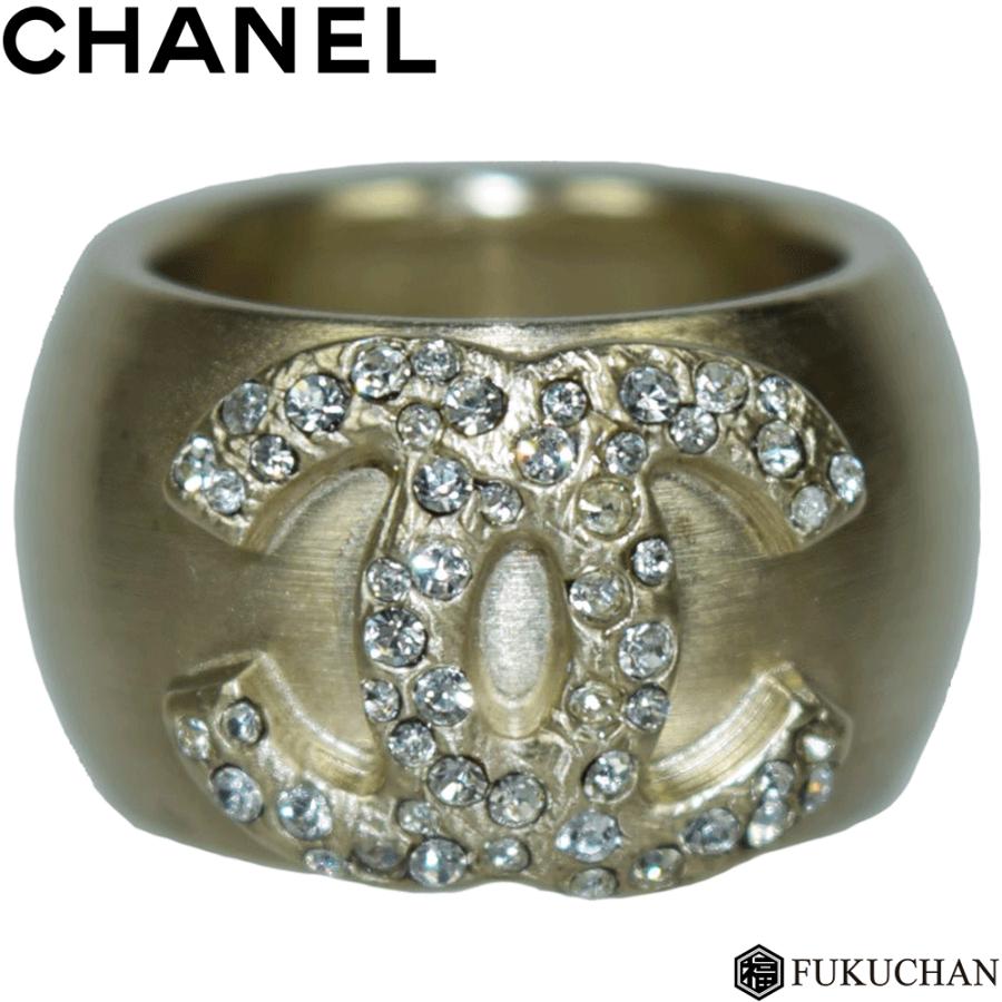 シャネルラインストーンリング CHANEL ココマーク リング ゴールド GP ラインストーン